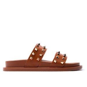 !! NEW !! Studded Double Strap Slides in Cognac
